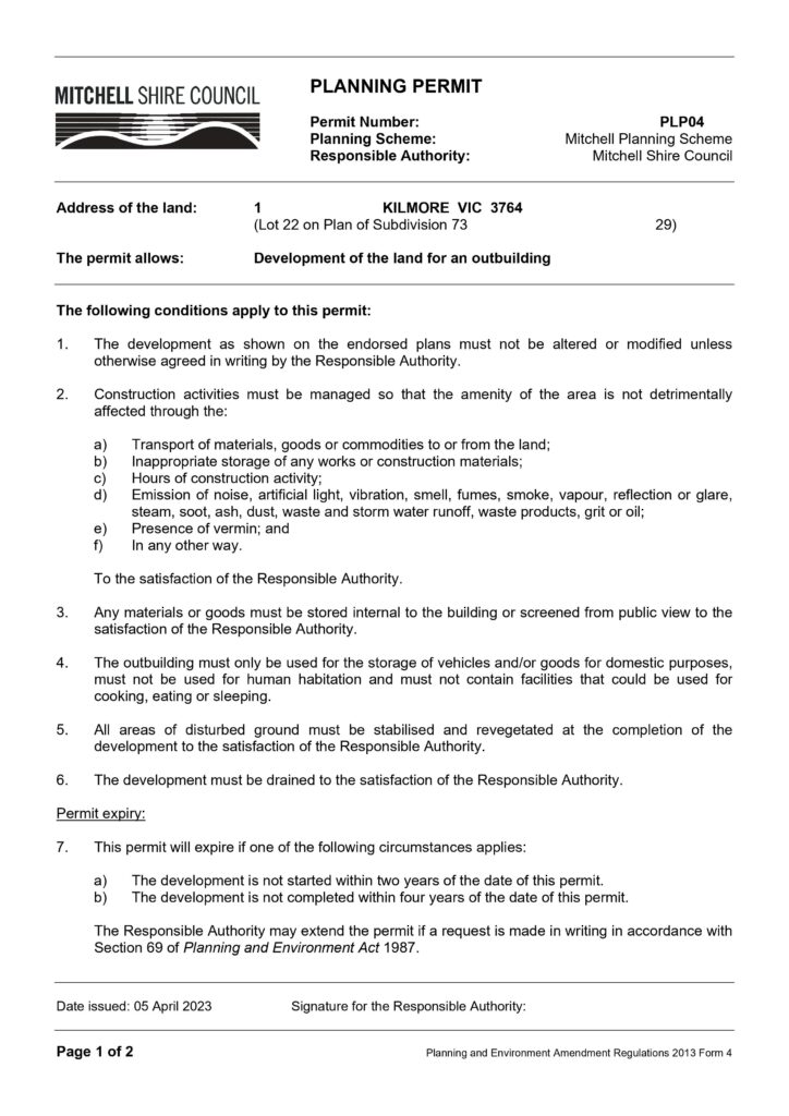 Example VicSmart Planning Permit