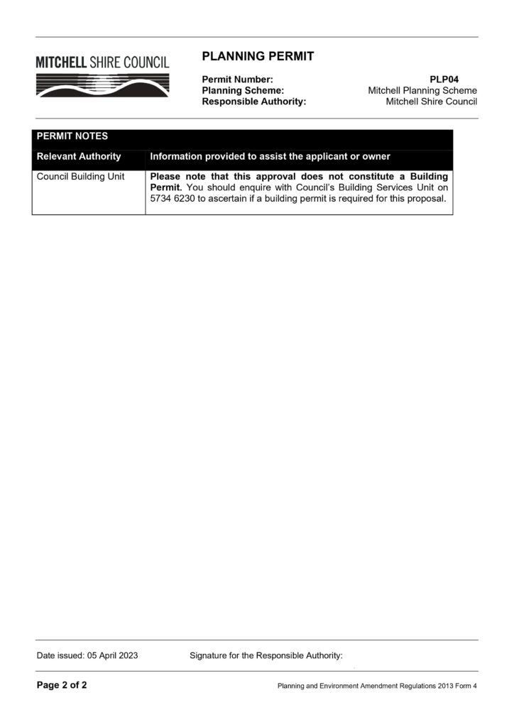 Example VicSmart Planning Permit notes