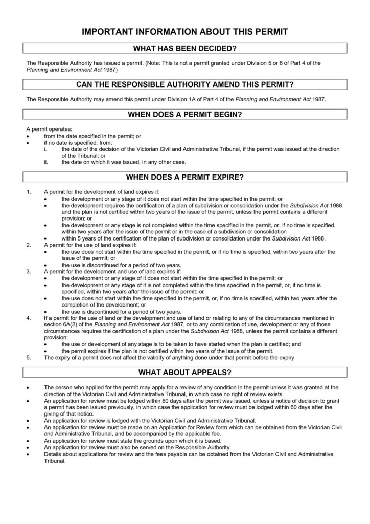 Example VicSmart Planning Permit - Important information